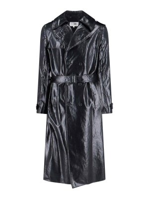 MM6 MAISON MARGIELA: short coats - Double -breasted coat in Faux leather