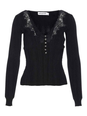 Self Portrait: Top e canotte - Top blacklace rivestimento in maglia