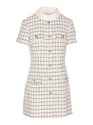 Self Portrait: short dresses - White Check Boucle Mini Dress