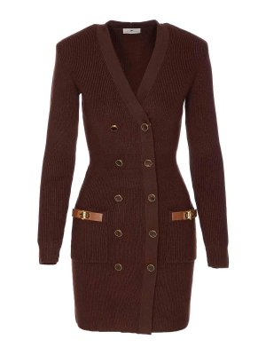 ELISABETTA FRANCHI: short dresses - Brown Knit Dress
