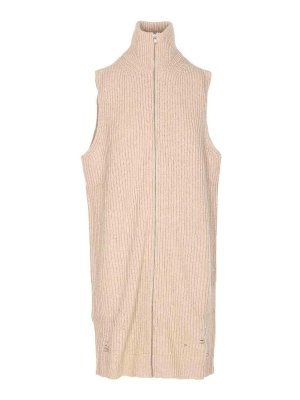 MM6 MAISON MARGIELA: cardigans - Beige Knitted Zip Closure