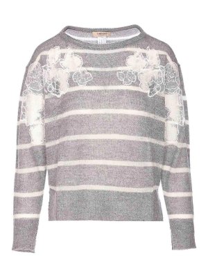 TWINSET: Suéteres con cuello pico - Suéter Cuello Redondo - Gris