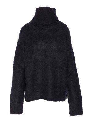 UMA WANG: crew necks - Black High Neck Sweater