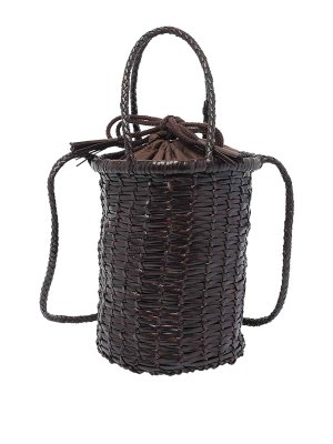 DRAGON DIFFUSION: borse a tracolla - Borsa a secchio mini lina marrone scuro