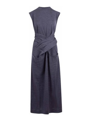 JIL SANDER: maxi dresses - Gray wool dress with cross detail
