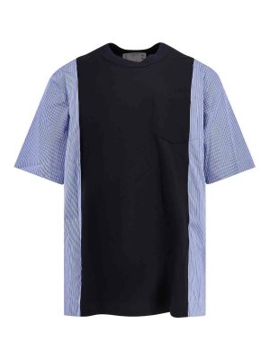 Sacai: t-shirts - Cotton jersey t-shirts with popeline inserts
