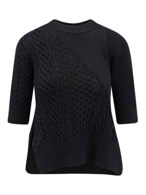 Sacai: maglia collo a barchetta - Maglia Asimmetrica In Misto Cotone