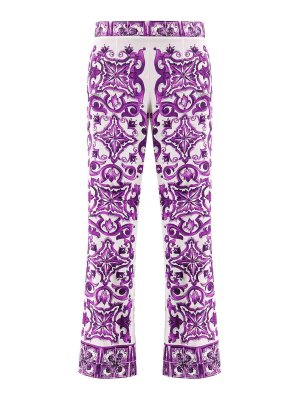 DOLCE & GABBANA: casual trousers - Silk pants with majolica print
