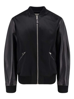 GIVENCHY: casual jackets - Cotton and nylon jacket with leather sleeve