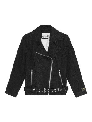 GANNI: casual jackets - Boucle Wool Biker Jacket
