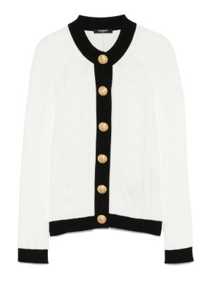 Balmain: cardigan - Cardigan a equipaggio a maglia