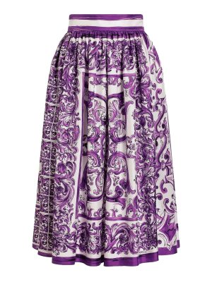 DOLCE & GABBANA: Knee length skirts & Midi - Majolica-Print Midi Skirt