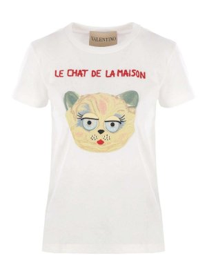 VALENTINO GARAVANI: t-shirts - La Chat De La Maison Embroidered T-Shirt