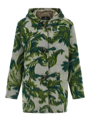 ETRO: short coats - Cappotto Velluto Paisley Green
