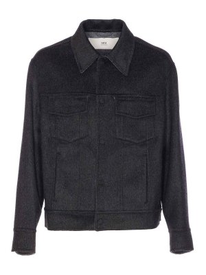 AMI PARIS: casual jackets - Dark Grey Jacket Frontal Buttons Closure