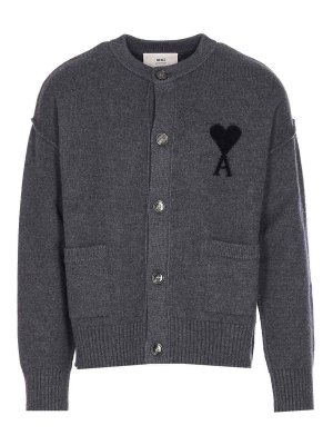 AMI PARIS: cardigans - Grey Cardigan Frontal Buttons Closure