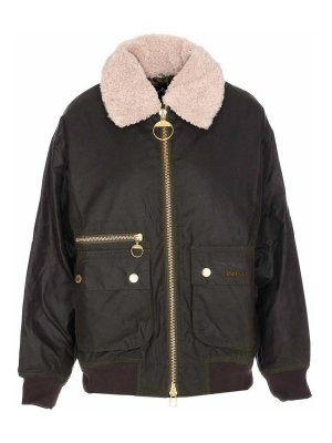 BARBOUR: casual jackets - Green Maxine Wax Jacket Frontal Zip Closure