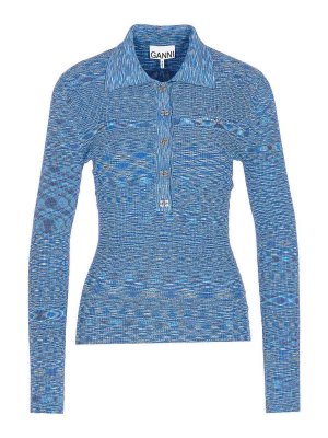 GANNI: polo shirts - Blue Spacedyed Polo
