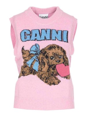 GANNI: vests - Pink Graphic Wool Vest