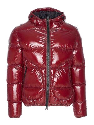 HERNO: bombers - Red Bomber Gloss Frontal Zip Closure