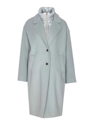 HERNO: short coats - Light Blue Single Breasted Coat Zip