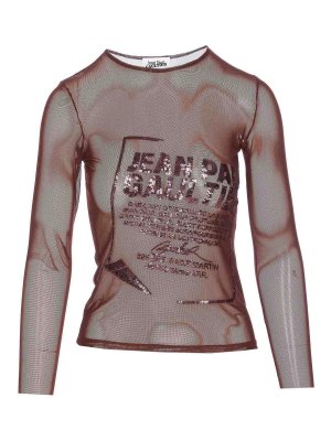 JEAN PAUL GAULTIER: crew necks - Bordeaux Mesh Crewneck Sweater