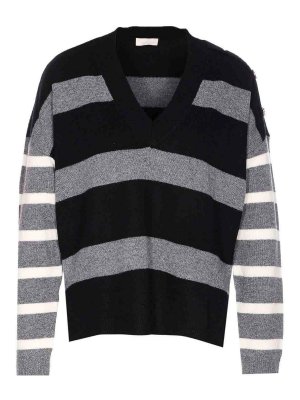 Liu Jo: crew necks - Black And Grey Striped Sweater
