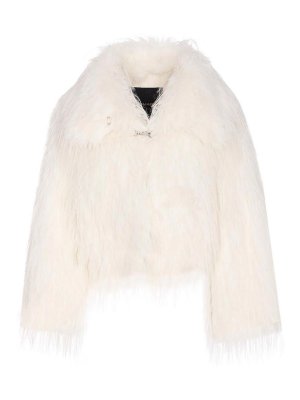 Pinko: Fur & Shearling Coats - White Faux Fur Jacket