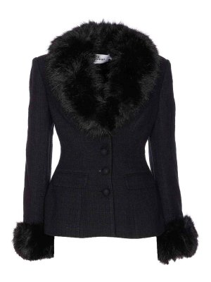Self Portrait: Fur & Shearling Coats - Black Tailored Fur Jacket