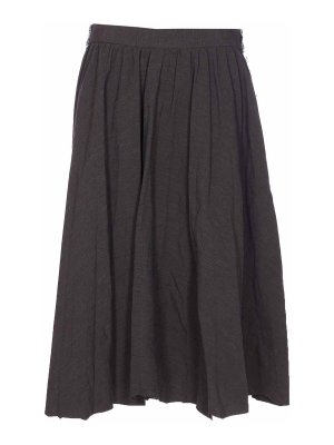 BALENCIAGA: Knee length skirts & Midi - Denim And Black Hybrid Pleated Skirt