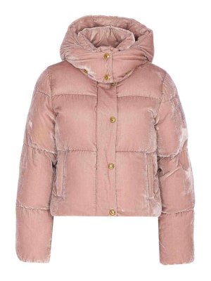 ELISABETTA FRANCHI: padded jackets - Pink Velvet Down Jacket