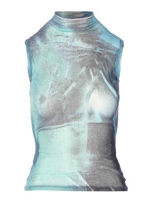 JEAN PAUL GAULTIER: Tops & Tank tops - Light Blue Mesh High Neck Top