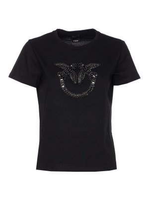 Pinko: t-shirts - Quentin Love Birds Decorated Logo T-Shirt