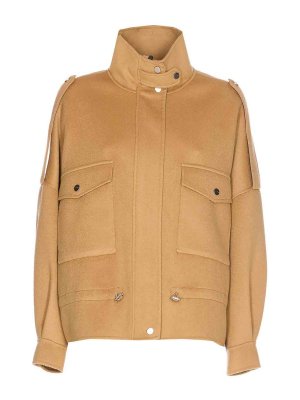 Pinko: short coats - Beige Crostino Caban
