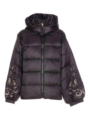 TWINSET: padded jackets - Black Down Jacket Frontal Zip Closure