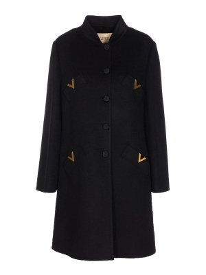 VALENTINO GARAVANI: short coats - Black Coat Frontal Buttons Closure