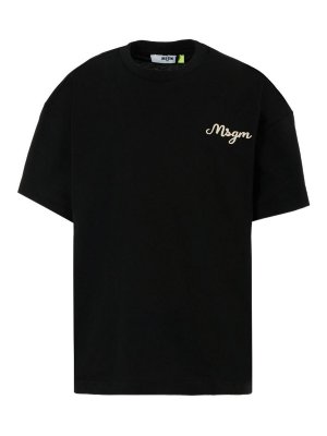 m.s.g.m.: t-shirts - Cotton T-Shirt  With Embroidered Logo