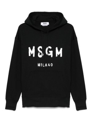 m.s.g.m.: crew necks - Black Cotton Crewneck Sweatshirt With Logo