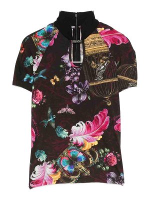 VERSACE JEANS: Tops & Tank tops - High-Neck Top With Floral Print And Logo