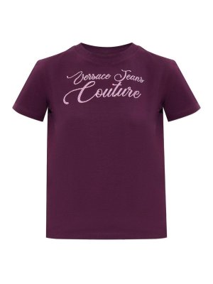 VERSACE JEANS: t-shirt - T-shirt in cotone tratto bordeaux logo