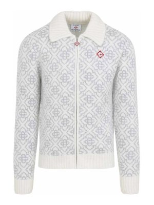 CASABLANCA: Sweatshirts & Sweaters - Silver Monogram Zip Up Sweatshirt