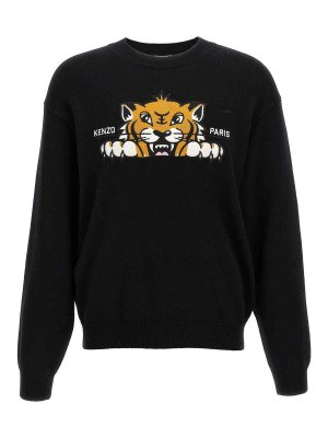 KENZO: Strickpullover mit Rundhalsausschnitt - Rundhalspullover - Schwarz