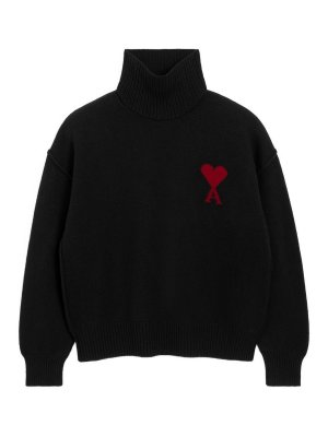 AMI PARIS: boat necks - Sweater with funnel neckline and heart motif