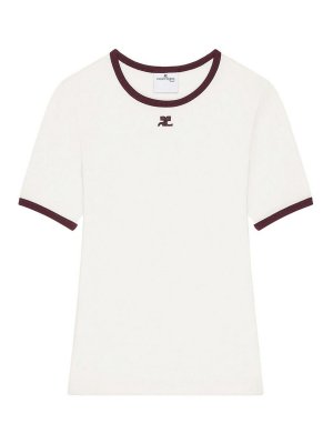Courreges: t-shirts - Cotton t-shirt with contrasting edge