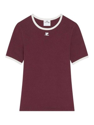 Courreges: t-shirts - Cotton t-shirt with contrasting edge