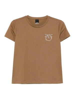 Pinko: t-shirts - T-Shirt With Crystal-Embroidered Logo