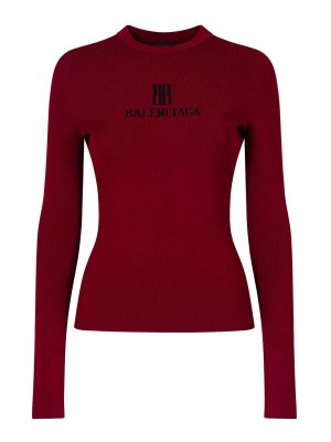 BALENCIAGA: crew necks - Ribbed Crewneck Long-Sleeved Fitted Top