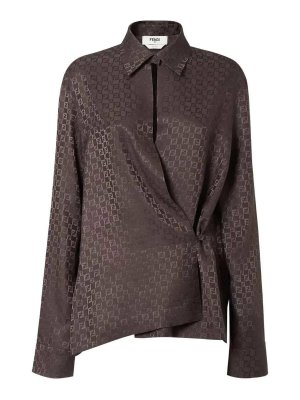 FENDI: shirts - Silk Ff Jacquard Crossover Shirt