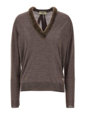 FENDI: v necks - Wool And Silk V-Neck Jumper