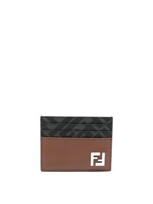 FENDI: wallets & purses - Leather And Ff Canvas Squared Card Holder